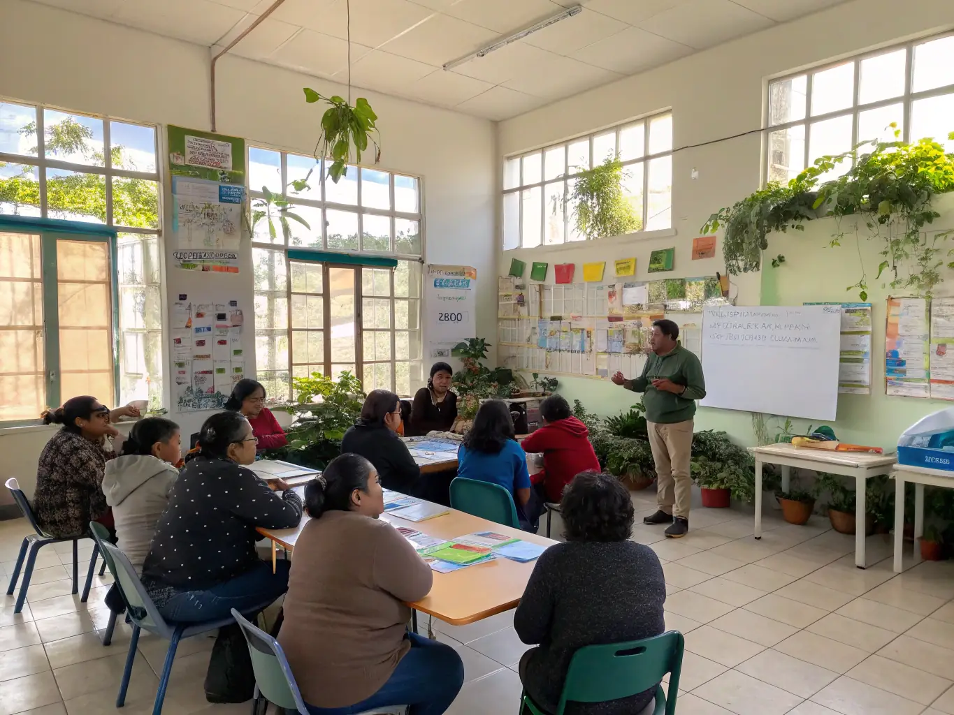 A photograph showcasing a community workshop where members are learning about responsible fishing practices and the importance of biodiversity.