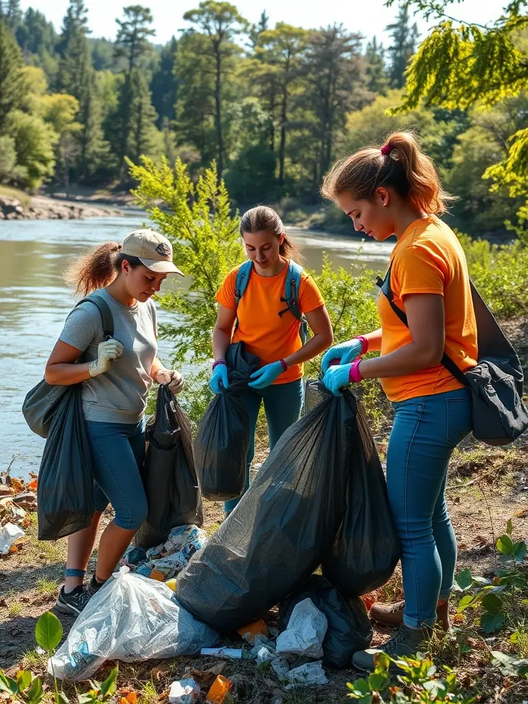 A photo of volunteers cleaning up a riverbank, removing litter and debris to improve the habitat for fish and other aquatic life, showcasing LES PECHEURS ANGERIENS' commitment to environmental stewardship.