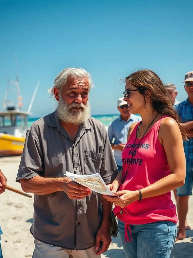 A photograph showing a workshop organized by LES PECHEURS ANGERIENS, where local fishermen are learning about sustainable fishing techniques and best practices for preserving fish populations.